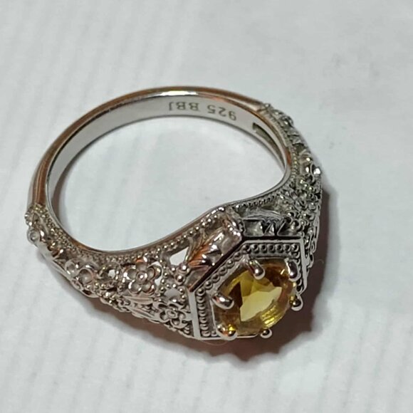 .68CT Round Brazilian Citrine, Rhodium over 925 Sterling silver Solitaire ring s - Picture 5 of 10